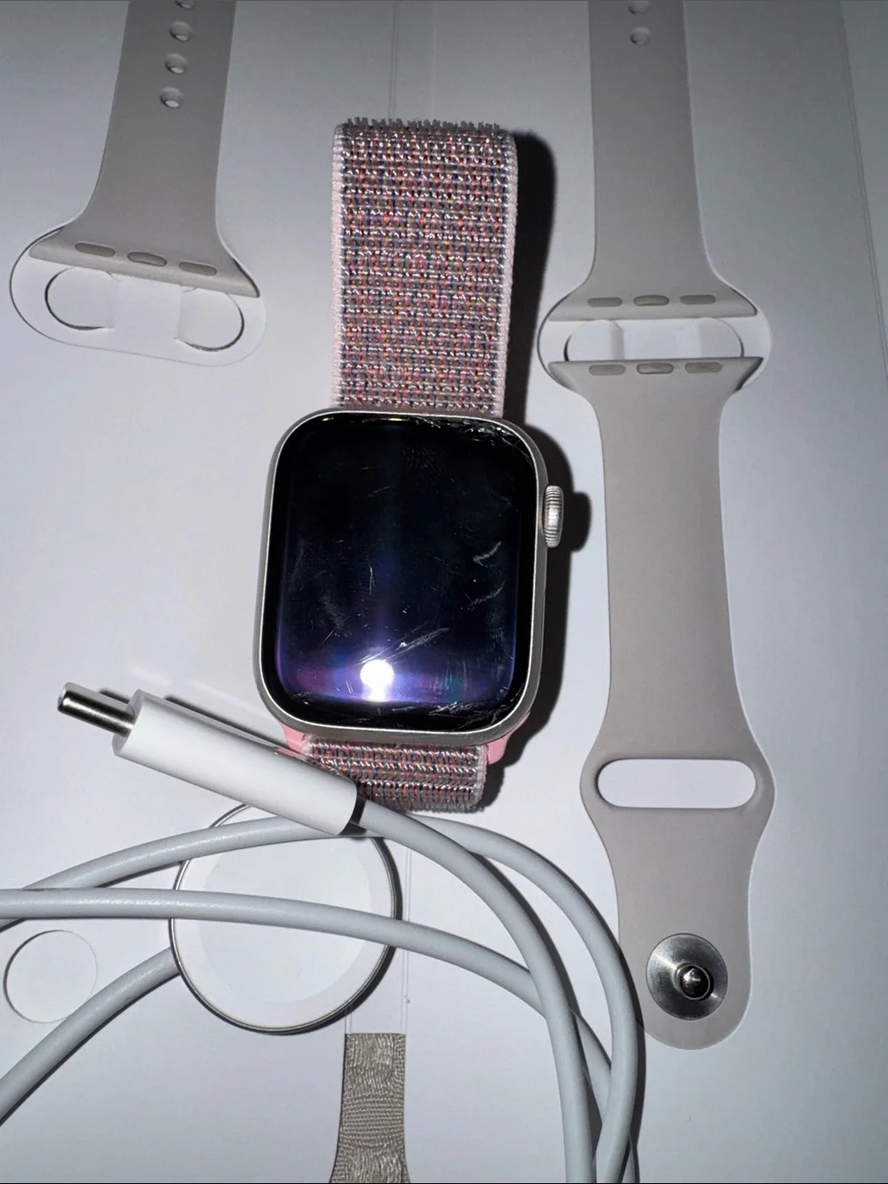 Series 7 - 41 MM Apple Watch with Mauve Pink Nylon Loop & Light Beige Spare Band